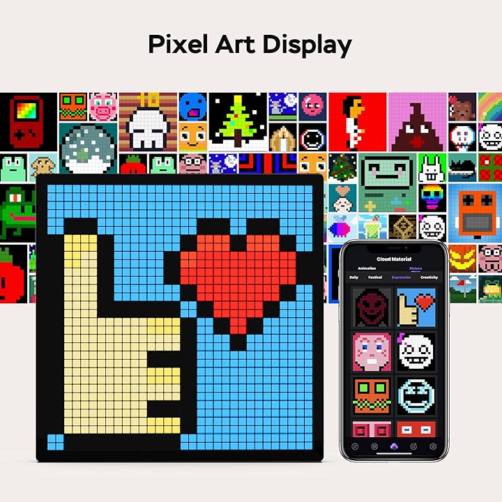 iDotMatrix LED Pixel Display, 32x32 Programmable Pixel Art Display with APP Control Creative Animations,Fun Text and Digital Clock, Gaming Accessories for Desk/Wall Room Decor