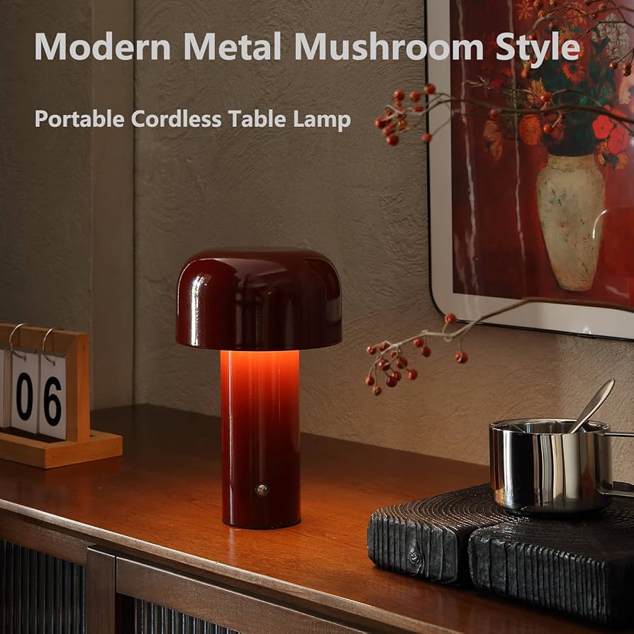Modern Mushroom Table Lamp for Portable Touch Dimming,Rechargeable LED Night Light with 3-Levels Brightness,Bedside Lamp for Indoor Outdoor Restaurant Bar Coffee table