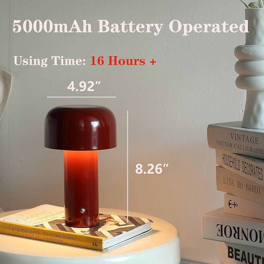 Modern Mushroom Table Lamp for Portable Touch Dimming,Rechargeable LED Night Light with 3-Levels Brightness,Bedside Lamp for Indoor Outdoor Restaurant Bar Coffee table