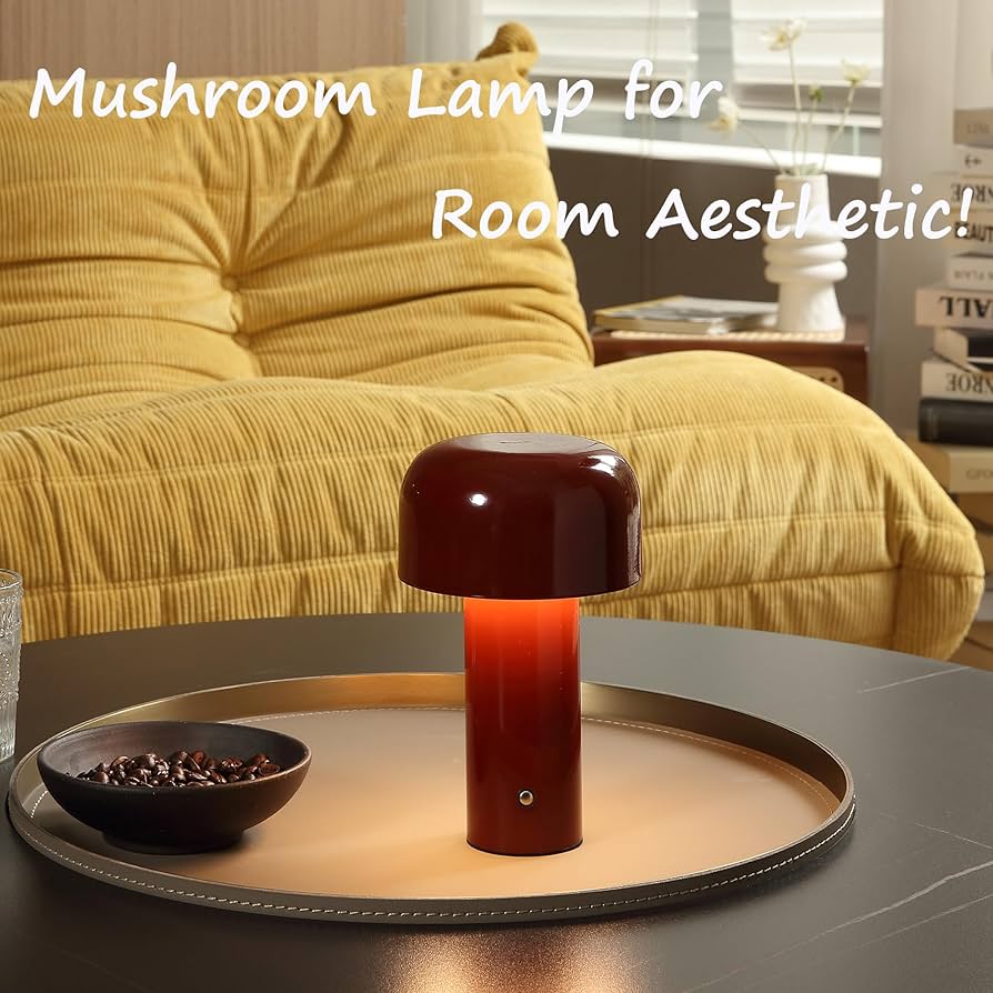Modern Mushroom Table Lamp for Portable Touch Dimming,Rechargeable LED Night Light with 3-Levels Brightness,Bedside Lamp for Indoor Outdoor Restaurant Bar Coffee table