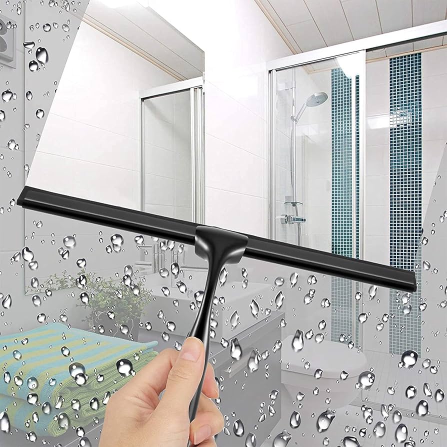 Shower Squeegee with Wall Holder, Squeegee with Replaceable Wiper Blades for Cleaning Bathroom Mirrors
