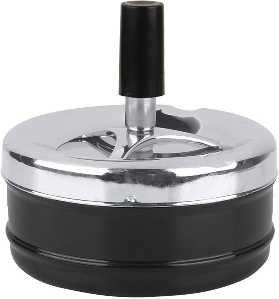 Ashtray, Round Push Down with Spinning Ashtray for Indoor or Outdoor Use Ash Tray smokeless