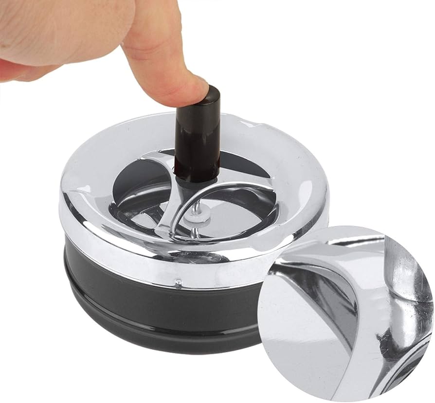 Ashtray, Round Push Down with Spinning Ashtray for Indoor or Outdoor Use Ash Tray smokeless