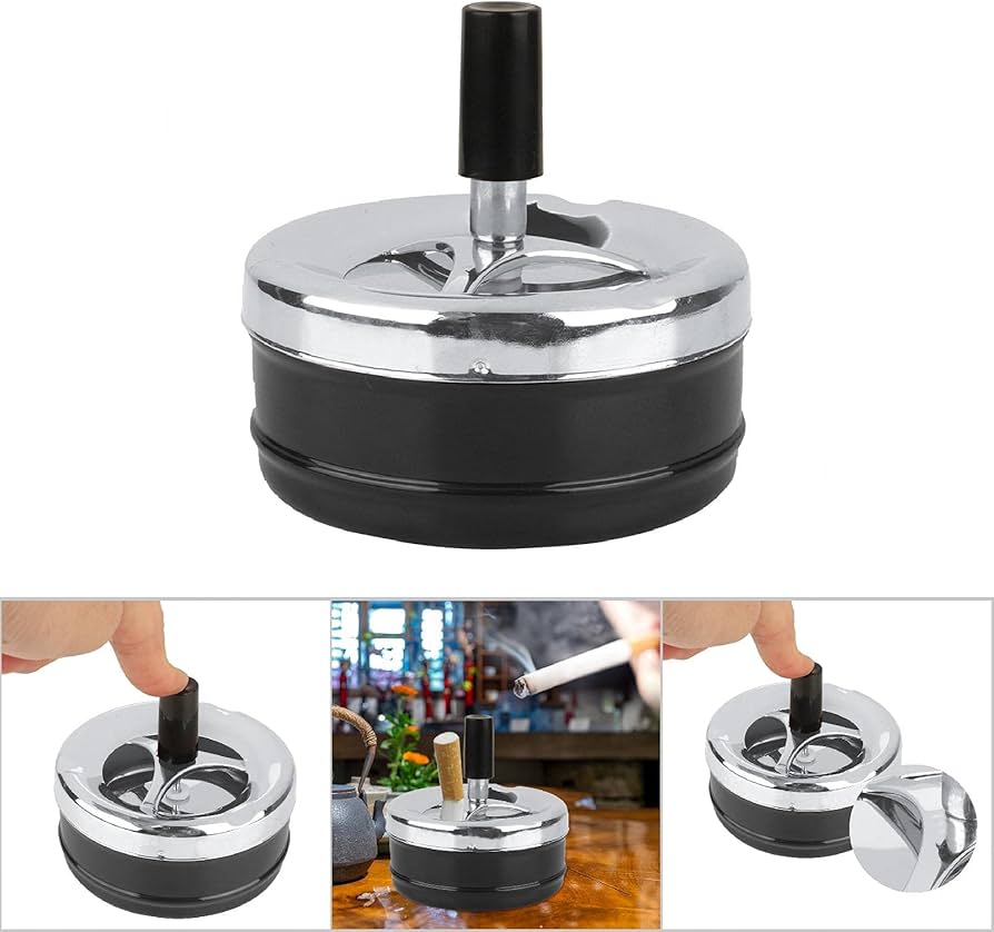 Ashtray, Round Push Down with Spinning Ashtray for Indoor or Outdoor Use Ash Tray smokeless
