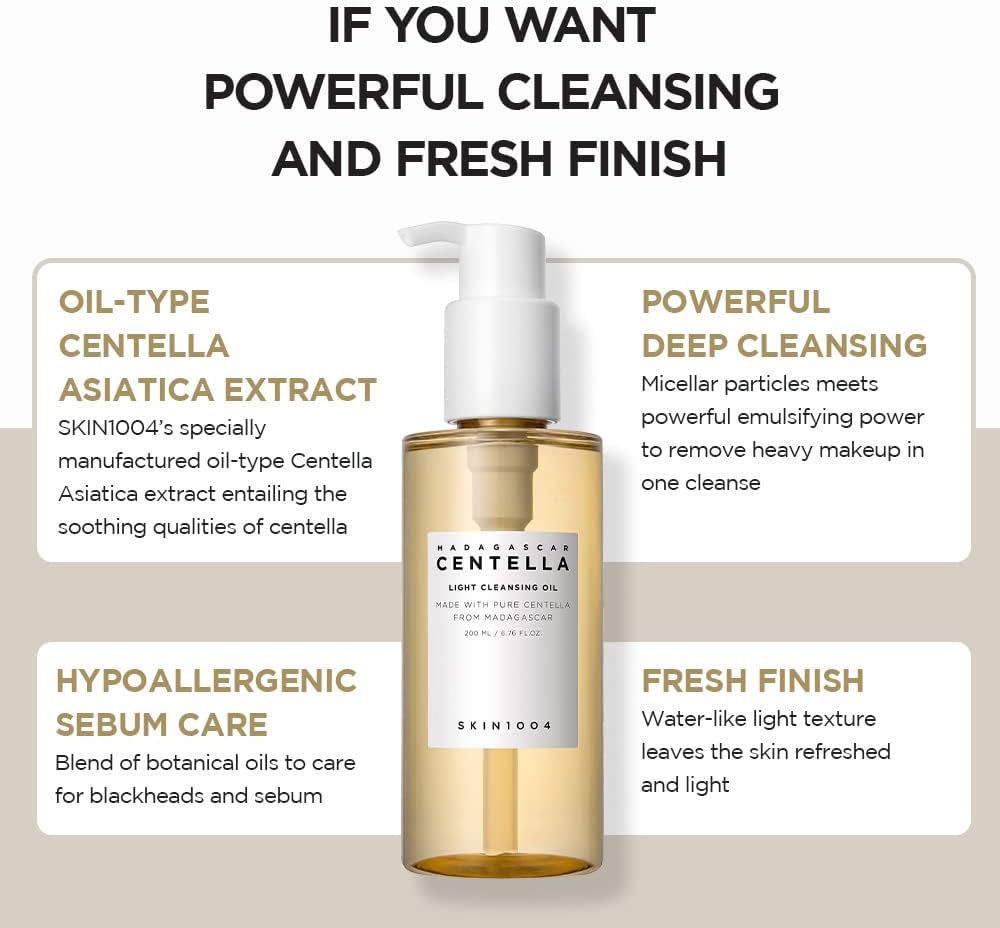 SKIN1004 Madagascar Centella Light Cleansing Oil (6.76 Fluid Ounce) Pure and light oil with fresh cleansing effect, Micellar Cleansing Hypoallergenic Use