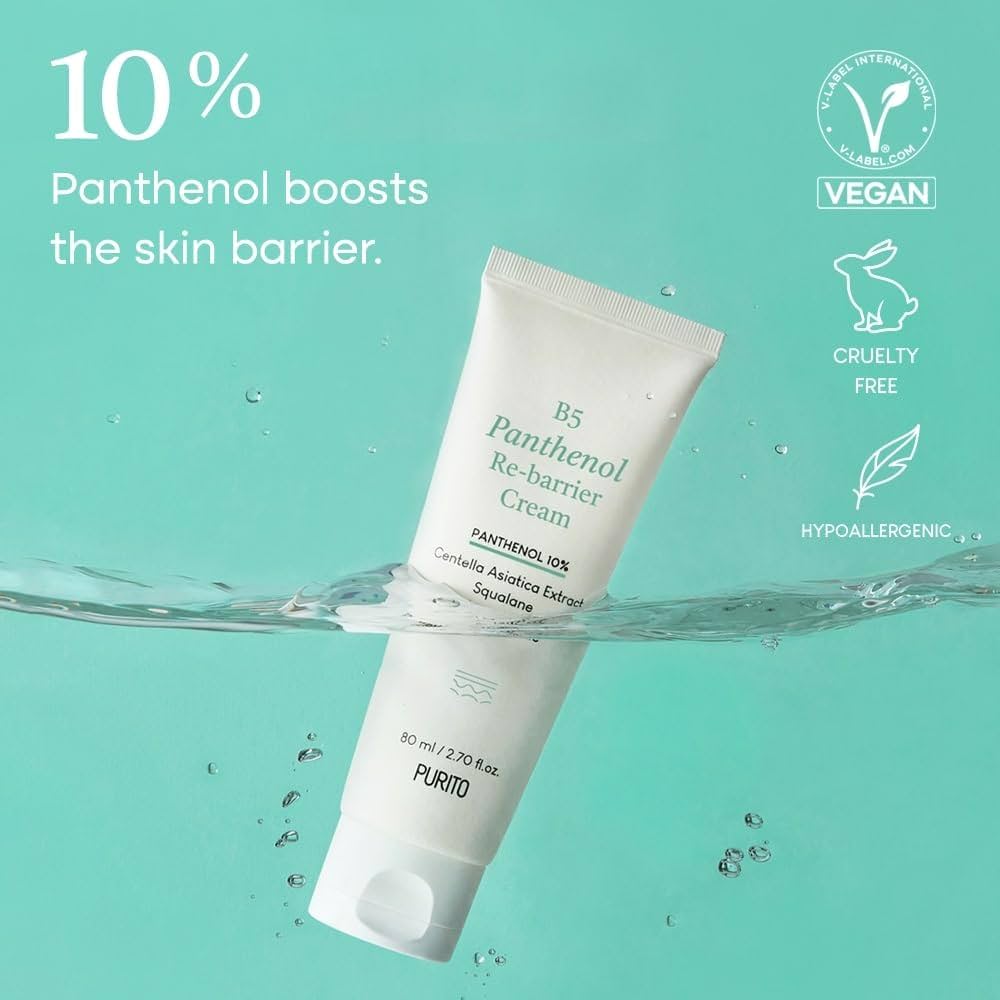 PURITO B5 Panthenol Re-barrier Cream 80ml / 2.70fl. oz. Vegan & Cruelty-free, rich moisturizing cream, moisturizing