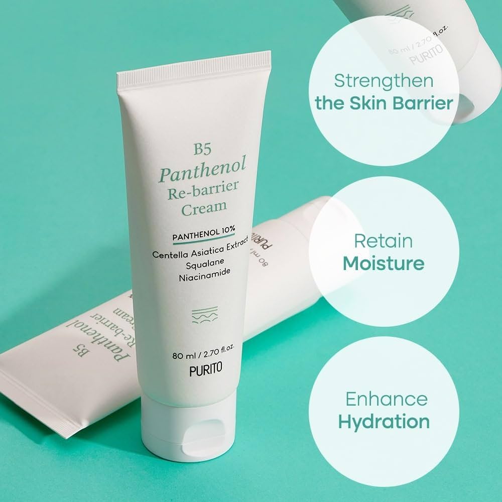 PURITO B5 Panthenol Re-barrier Cream 80ml / 2.70fl. oz. Vegan & Cruelty-free, rich moisturizing cream, moisturizing