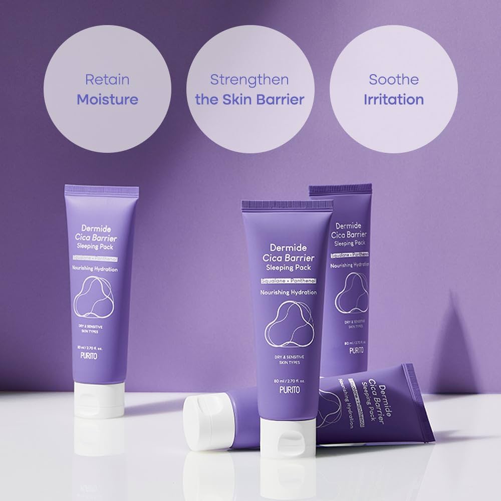 PURITO Dermide CICA Barrier Sleeping Pack 2.7 fl.oz / 80ml ceramide and centella, Night Cream, Sensitive Type, Moisture Pack