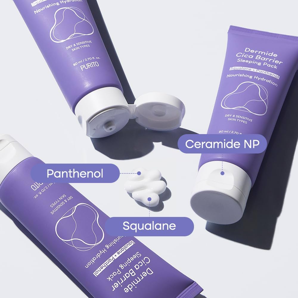 PURITO Dermide CICA Barrier Sleeping Pack 2.7 fl.oz / 80ml ceramide and centella, Night Cream, Sensitive Type, Moisture Pack