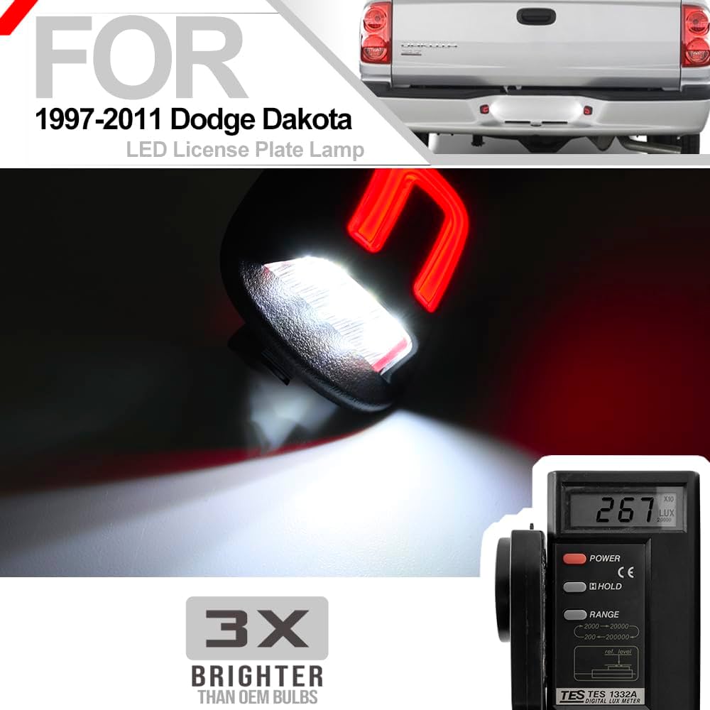 Nsautolighting LED Replacement Lamp for Dodge Dakota 1997-2011 Raider 2006-2009 Pickup Truck Error Free 6000K Xenon White Red O'LED Tube License Plate Light Assembly OEM 55055292