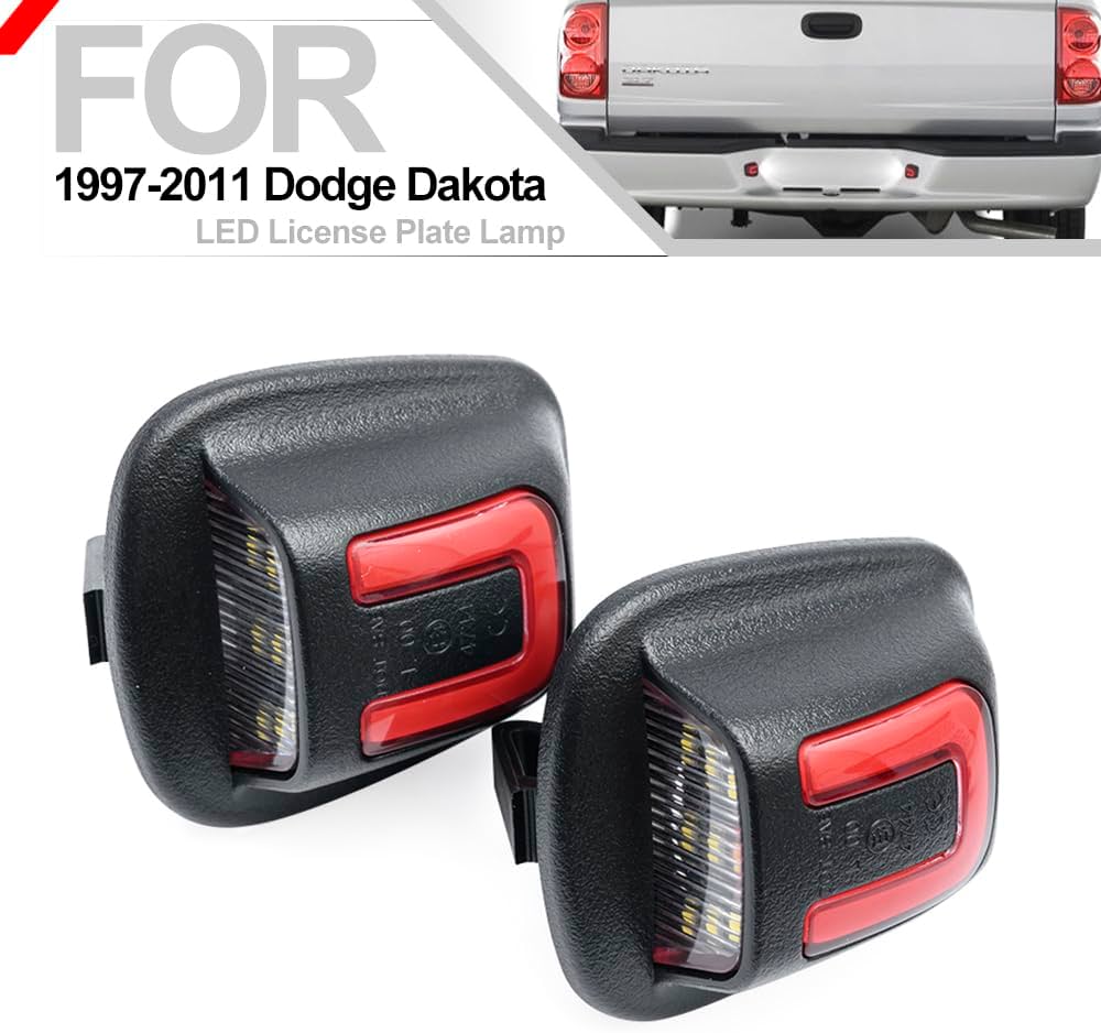 Nsautolighting LED Replacement Lamp for Dodge Dakota 1997-2011 Raider 2006-2009 Pickup Truck Error Free 6000K Xenon White Red O'LED Tube License Plate Light Assembly OEM 55055292