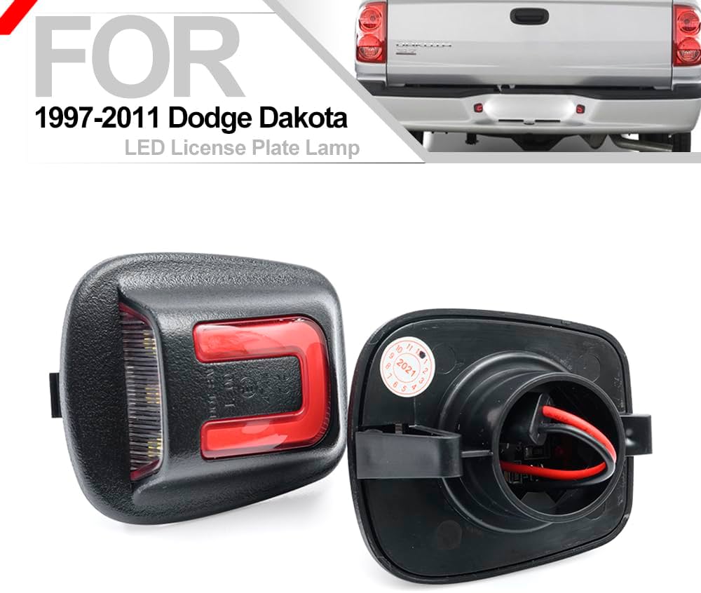 Nsautolighting LED Replacement Lamp for Dodge Dakota 1997-2011 Raider 2006-2009 Pickup Truck Error Free 6000K Xenon White Red O'LED Tube License Plate Light Assembly OEM 55055292