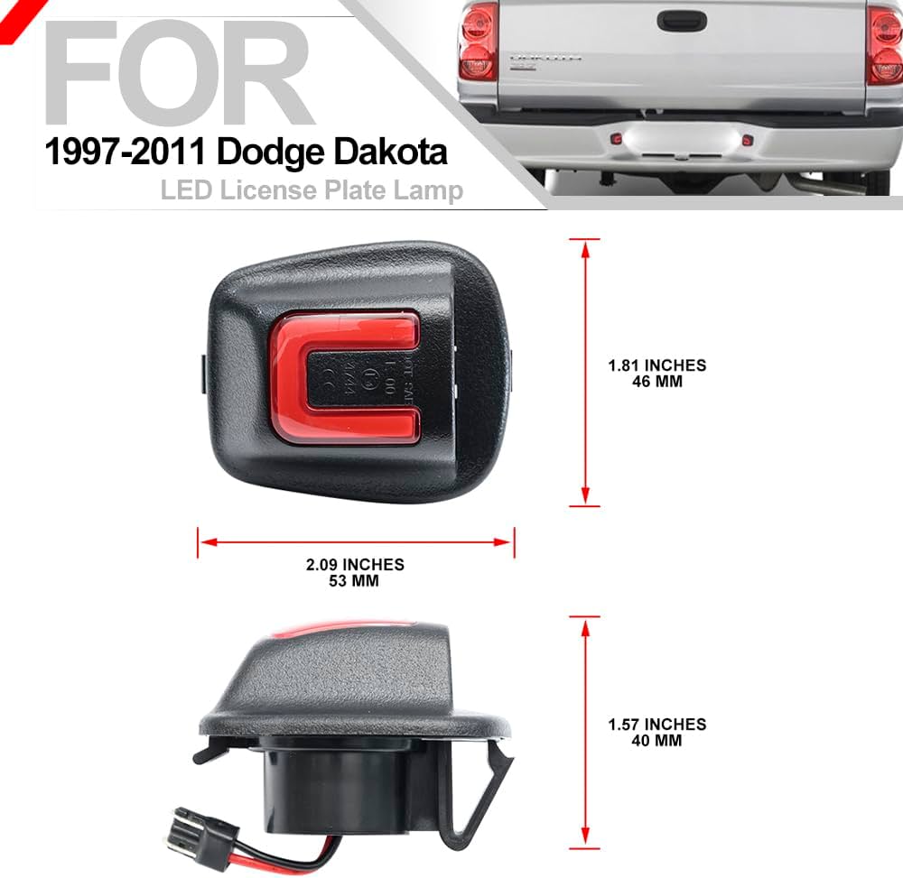 Nsautolighting LED Replacement Lamp for Dodge Dakota 1997-2011 Raider 2006-2009 Pickup Truck Error Free 6000K Xenon White Red O'LED Tube License Plate Light Assembly OEM 55055292