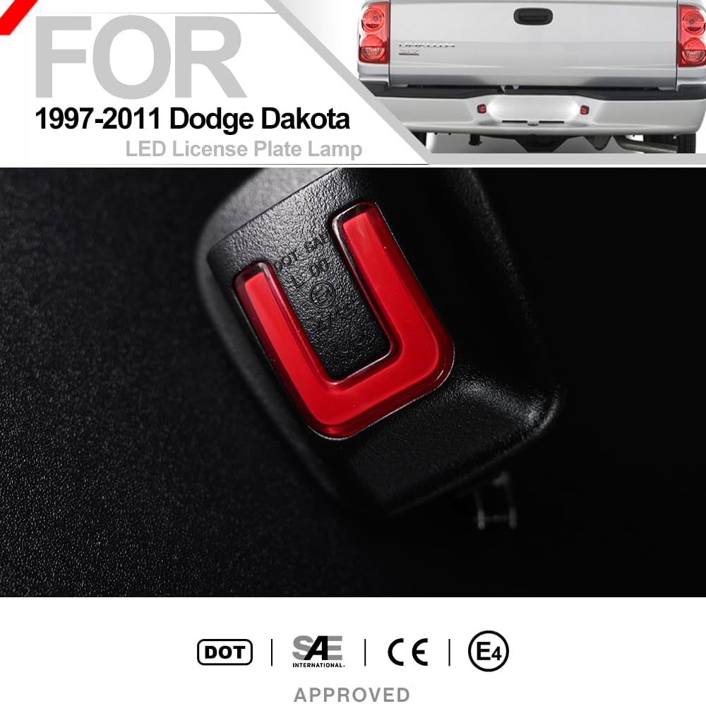 Nsautolighting LED Replacement Lamp for Dodge Dakota 1997-2011 Raider 2006-2009 Pickup Truck Error Free 6000K Xenon White Red O'LED Tube License Plate Light Assembly OEM 55055292
