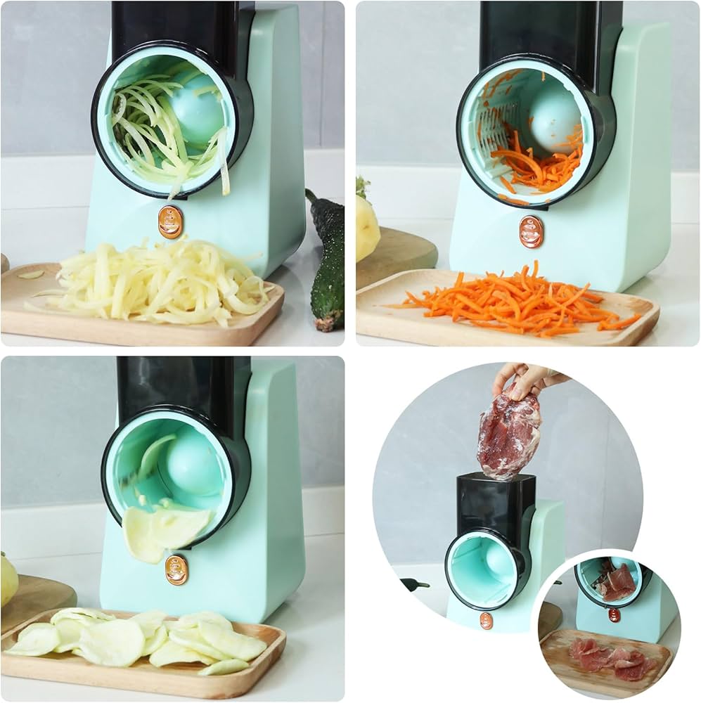 Electric Vegetable Grater with 3 Attachments One-Touch Automatic Electric Slicer 1800mAh Rechargeable Electric Slicer Shredder Portable Electric Vegetable Grater for Kitchen Cooking Cheese