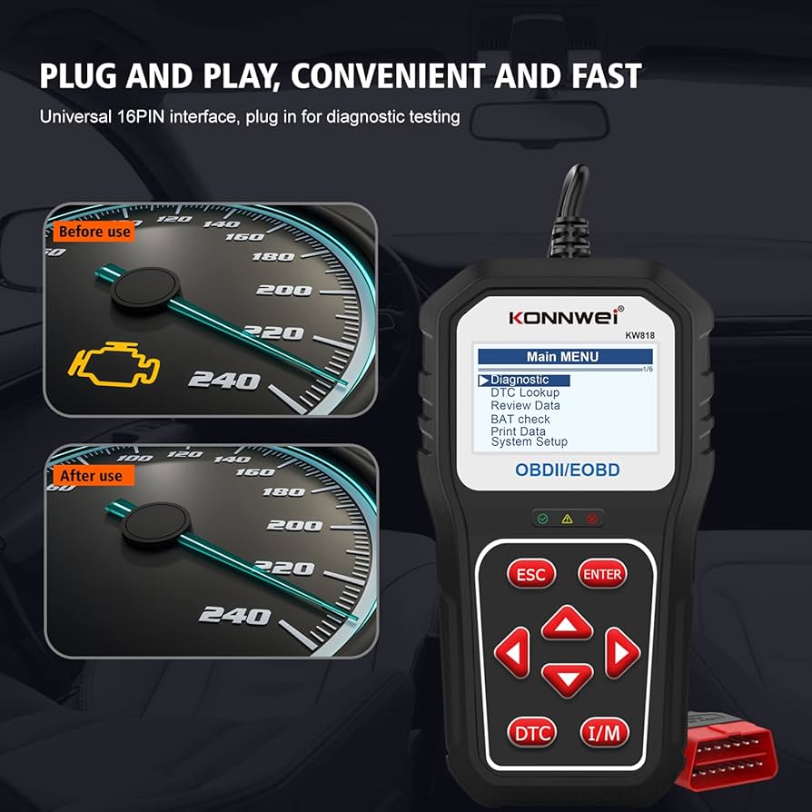 KW818 Universal Car OBDII Scanner Tool Auto Code Reader Upgraded Version Bluetooth Upgrade Support Online Compatible with All 1996 and Newer Vehicles