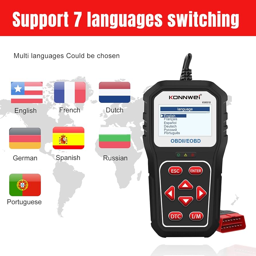 KW818 Universal Car OBDII Scanner Tool Auto Code Reader Upgraded Version Bluetooth Upgrade Support Online Compatible with All 1996 and Newer Vehicles