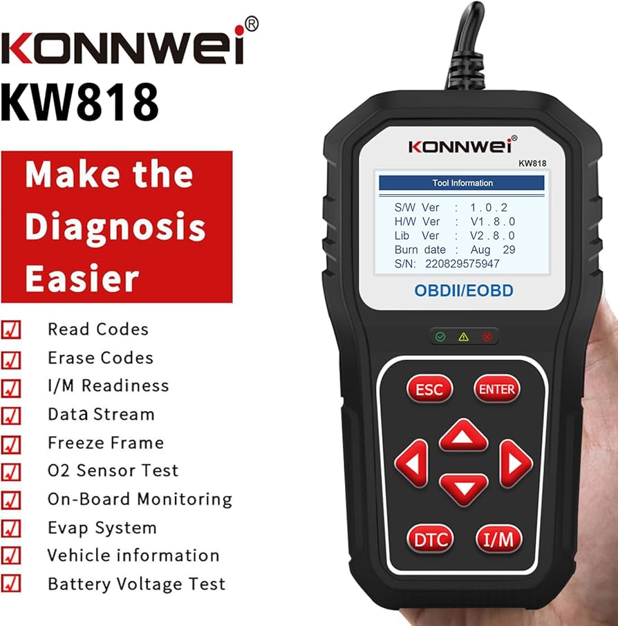 KW818 Universal Car OBDII Scanner Tool Auto Code Reader Upgraded Version Bluetooth Upgrade Support Online Compatible with All 1996 and Newer Vehicles