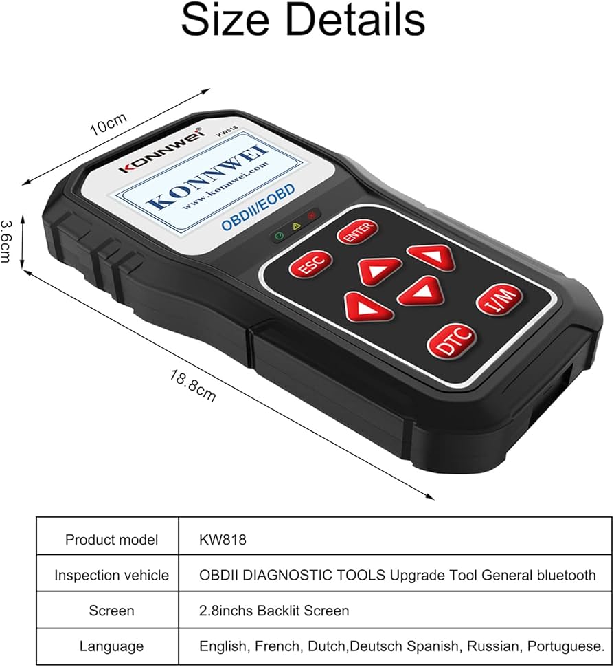 KW818 Universal Car OBDII Scanner Tool Auto Code Reader Upgraded Version Bluetooth Upgrade Support Online Compatible with All 1996 and Newer Vehicles