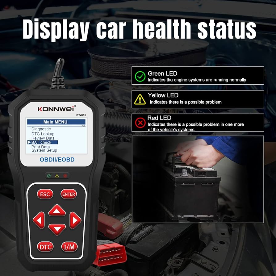 KW818 Universal Car OBDII Scanner Tool Auto Code Reader Upgraded Version Bluetooth Upgrade Support Online Compatible with All 1996 and Newer Vehicles
