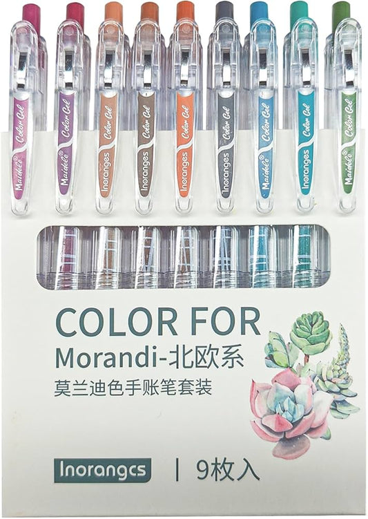 Gel Pens Set, 9 Colors Retractable Medium Point(0.5mm) Gel Colored Pens,Smooth Writing Perfect for Adults and Kids Journal Notebook Planner,Writing in Office and School (Morandi nordics)