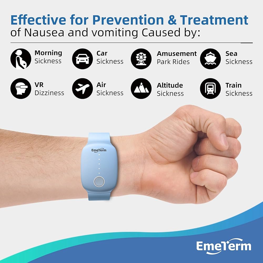 Emeterm Anti-Emetic Blue Wristband For Motion & Morning Sickness BLUE Color