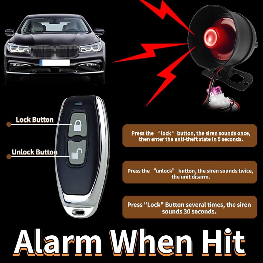 Chadwick Car Horn Siren Alarm,Universal Car Alarm Security Protection System with 2 Remote Controls,7-Level Sensitivity,12v,Anti-Theft Device,No Thread Trimmin,Non-Destructive Installation