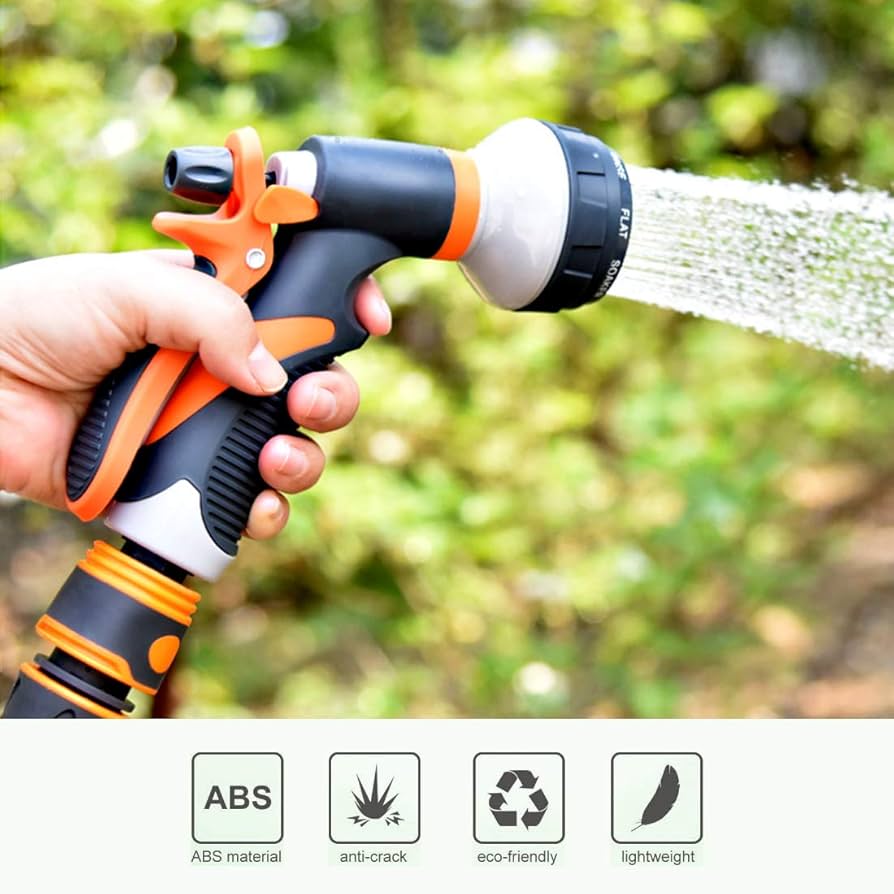 Forthcan Garden Hose Nozzle - 2 Pack Watering Hose Nozzles - Hand Sprayer - 8 Patterns Watering Spray for Watering Garden, Car Wash, Cleaning and Showering Dogs & Pets (Orange)