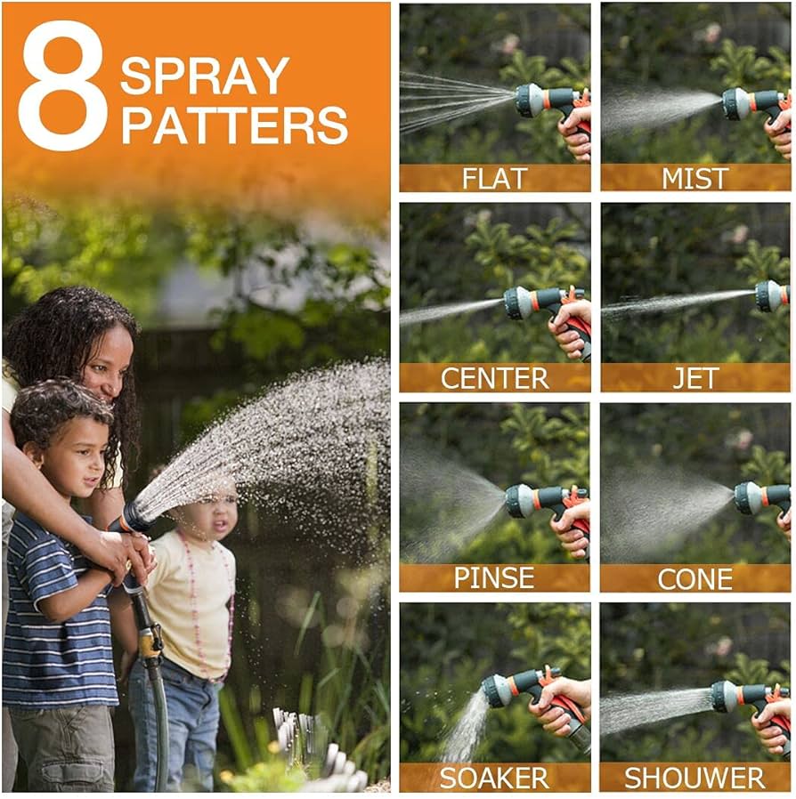 Forthcan Garden Hose Nozzle - 2 Pack Watering Hose Nozzles - Hand Sprayer - 8 Patterns Watering Spray for Watering Garden, Car Wash, Cleaning and Showering Dogs & Pets (Orange)