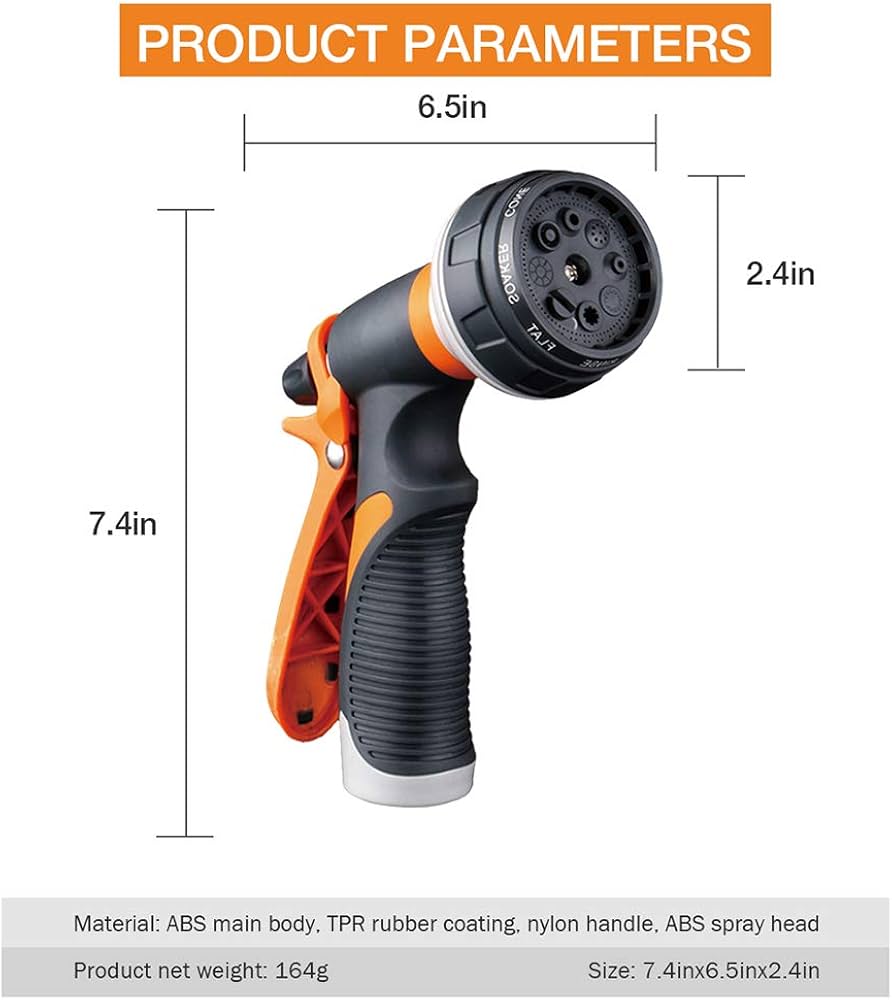 Forthcan Garden Hose Nozzle - 2 Pack Watering Hose Nozzles - Hand Sprayer - 8 Patterns Watering Spray for Watering Garden, Car Wash, Cleaning and Showering Dogs & Pets (Orange)