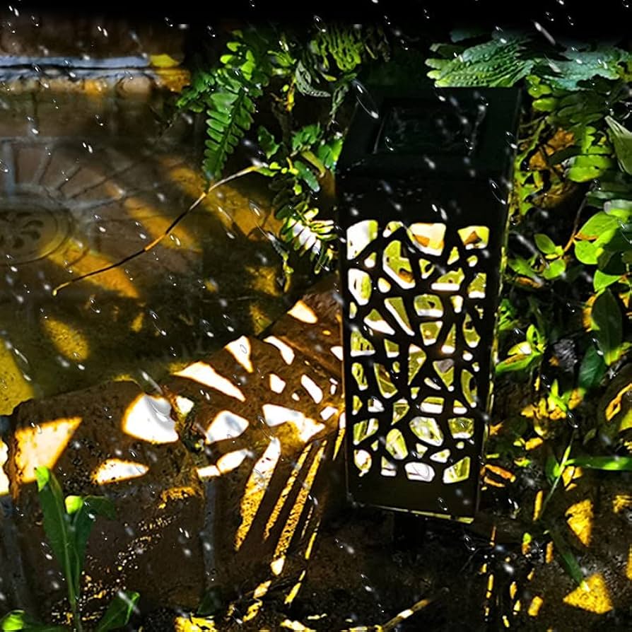 4 Pack Outdoor Solar Lights Solar Powered Outdoor Garden Lights Pathway Lights IP65 Waterproof Landscape Lighting Auto On/Off for Yard Pathway Decor, Hollow Lampshade Walkway Patio Lawn
