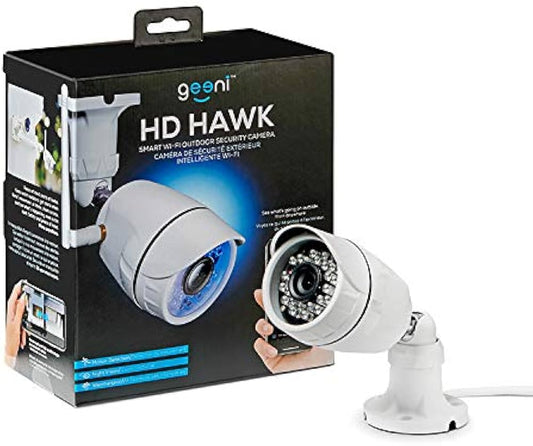 Geeni Hawk Outdoor Smart Wi-Fi Security Camera Night Vision, Motion Alerts IP66 Weatherproof, White