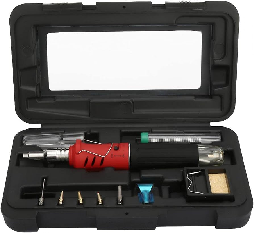 Butane Soldering Iron, Cordless Gas Soldering Gun Iron Kit, Portable Professional Soldering Iron Set, 10PCS HS-1115K Multi-Function Butane Gas Soldering Iron