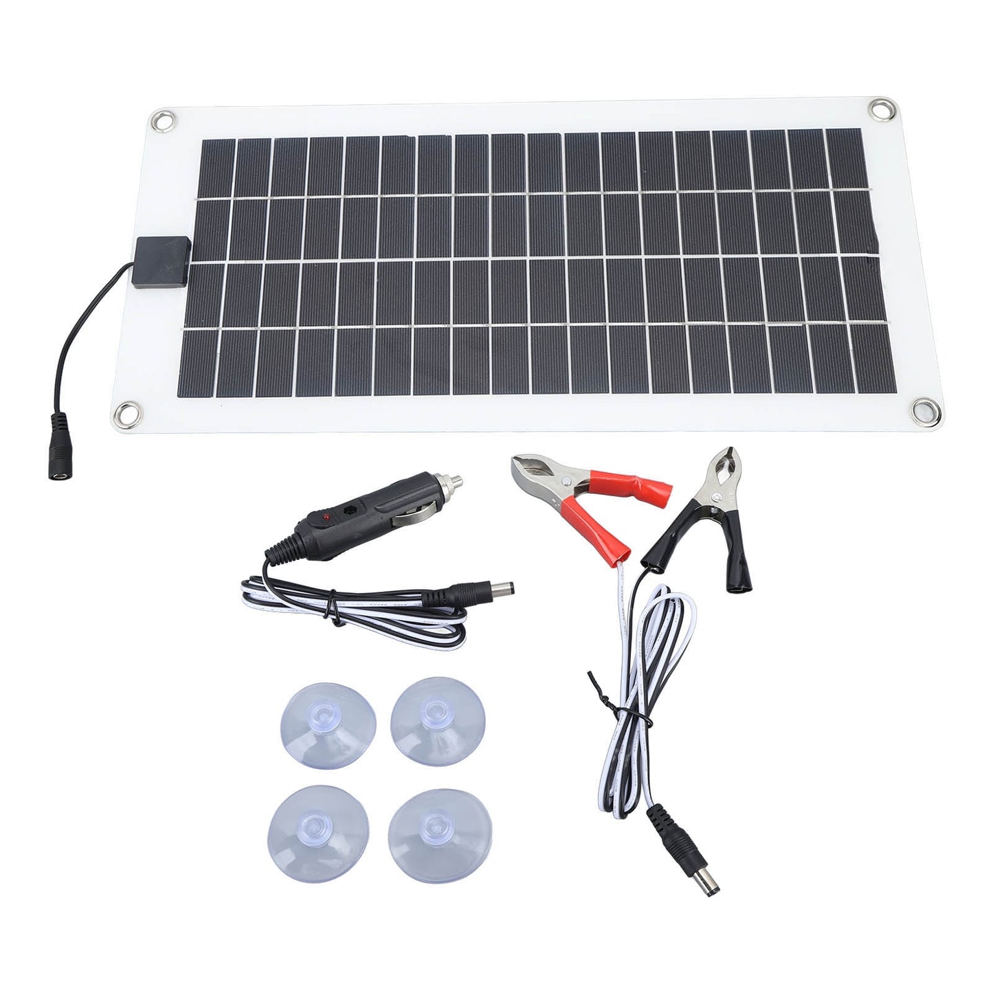 Solar Panel Kit 30W 12V Polycrystalline Waterproof Solar Panel Kit with Battery Clip Cigarette Lighter