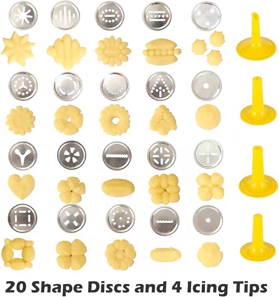 Cookie Press Gun Kit, Stainless Steel Biscuit Press Cookie Gun Set with 20 Cookie discs and 4 nozzles for DIY Biscuit Maker and Churro Maker