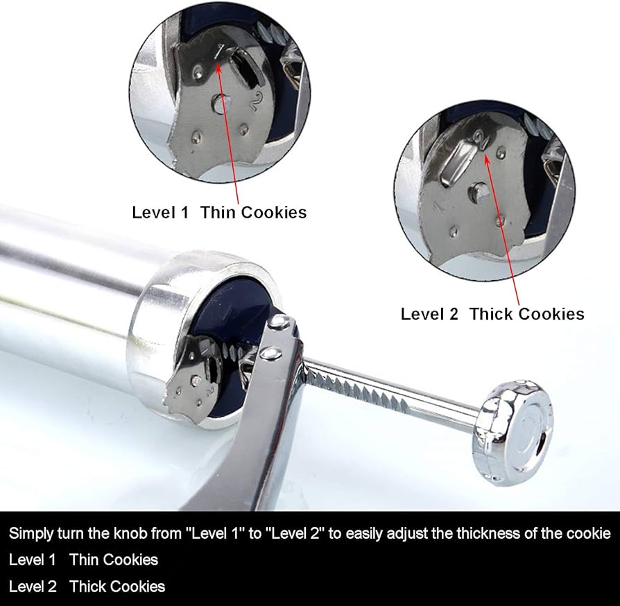 Cookie Press Gun Kit, Stainless Steel Biscuit Press Cookie Gun Set with 20 Cookie discs and 4 nozzles for DIY Biscuit Maker and Churro Maker