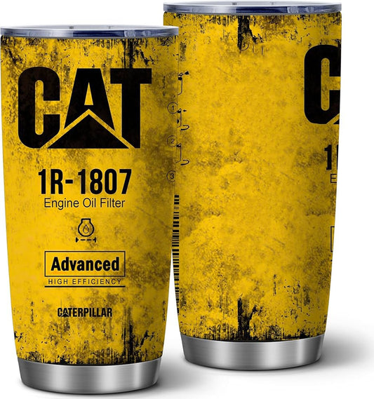 20 oz Yellow CAT 1R 1807 Engine Oil Filter Advanced High Efficiency Caterpillar Coffee Tumbler For Caterpillar Lover, Insulated Mug Cup For Mechanic Lover