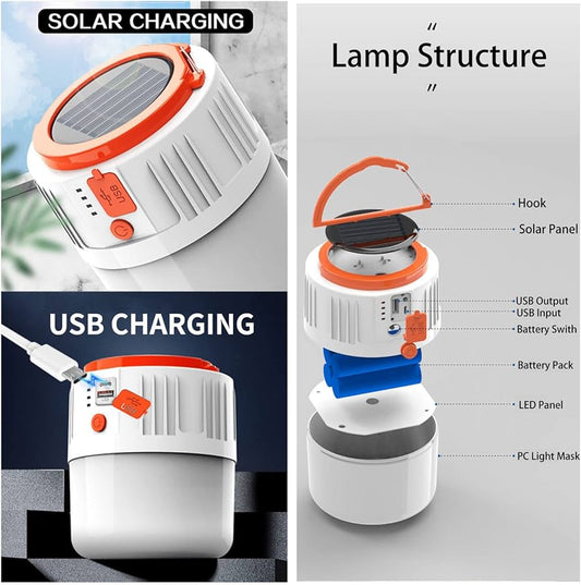 Camping Light, Portable Multifunctional Outdoor USB Emergency Lamp, Led Solar Camping Lantern for Camping Indoor Use,Black(White)