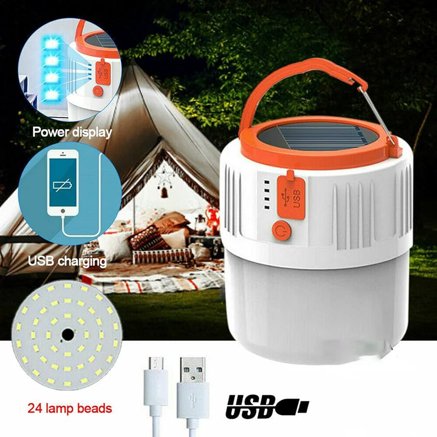 Camping Light, Portable Multifunctional Outdoor USB Emergency Lamp, Led Solar Camping Lantern for Camping Indoor Use,Black(White)