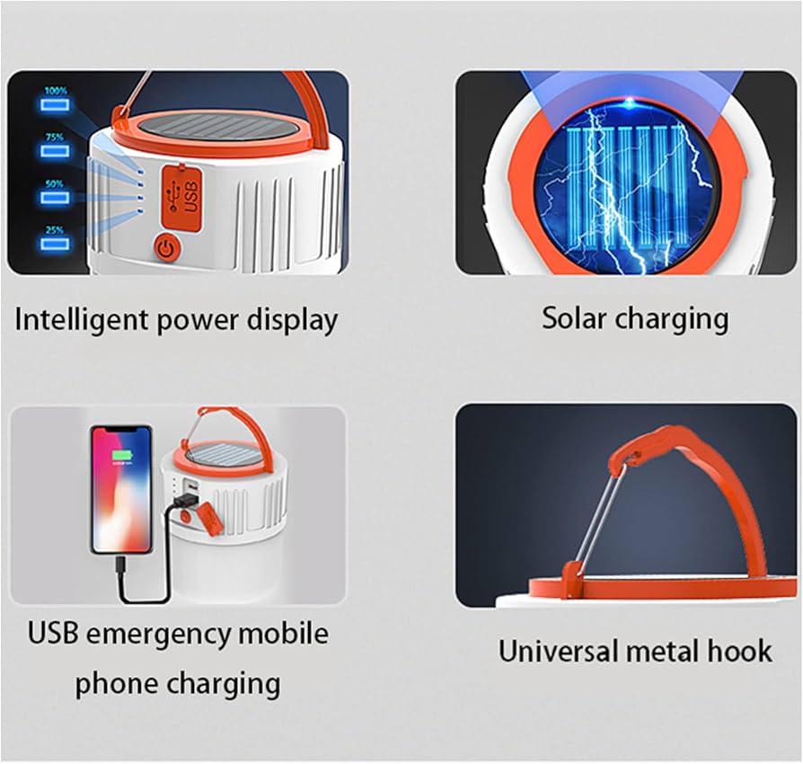 Camping Light, Portable Multifunctional Outdoor USB Emergency Lamp, Led Solar Camping Lantern for Camping Indoor Use,Black(White)