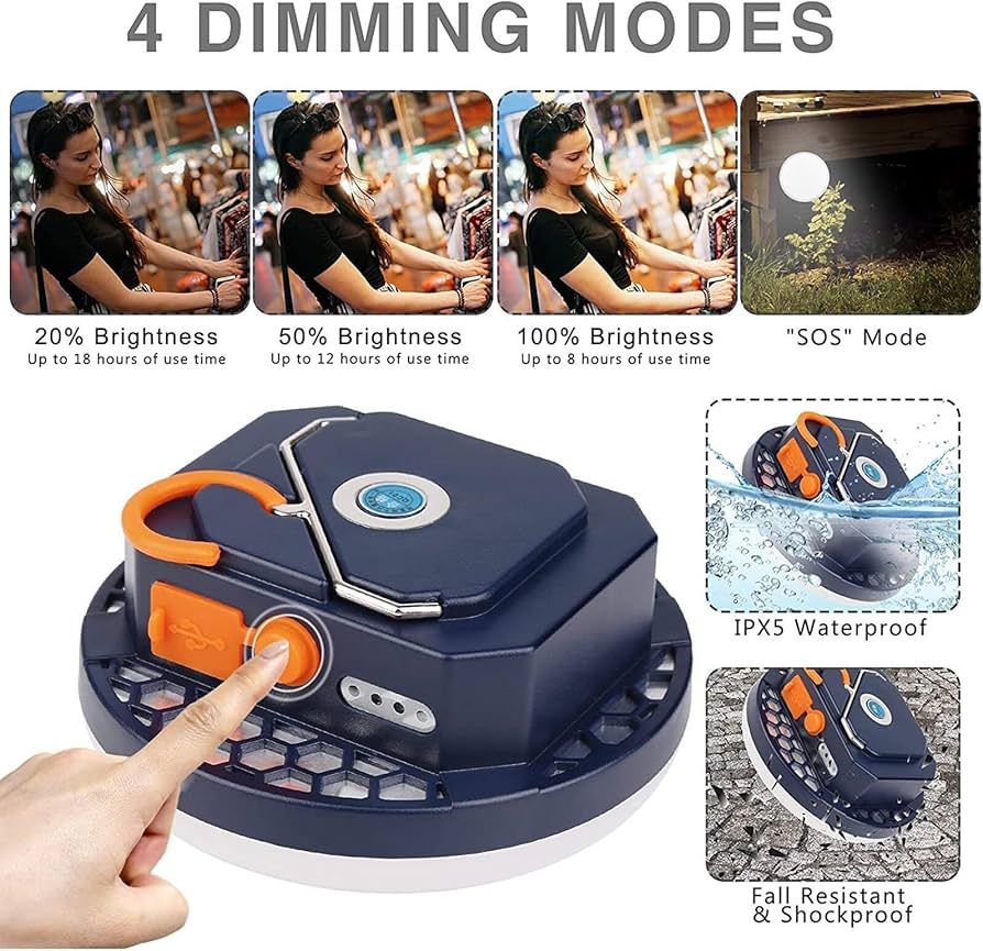 Camping Light, USB Rechargeable Camping Lantern 7200mAh Battery Waterproof Tent Light with Magnet 4 Modes Power Bank for Hiking Camping