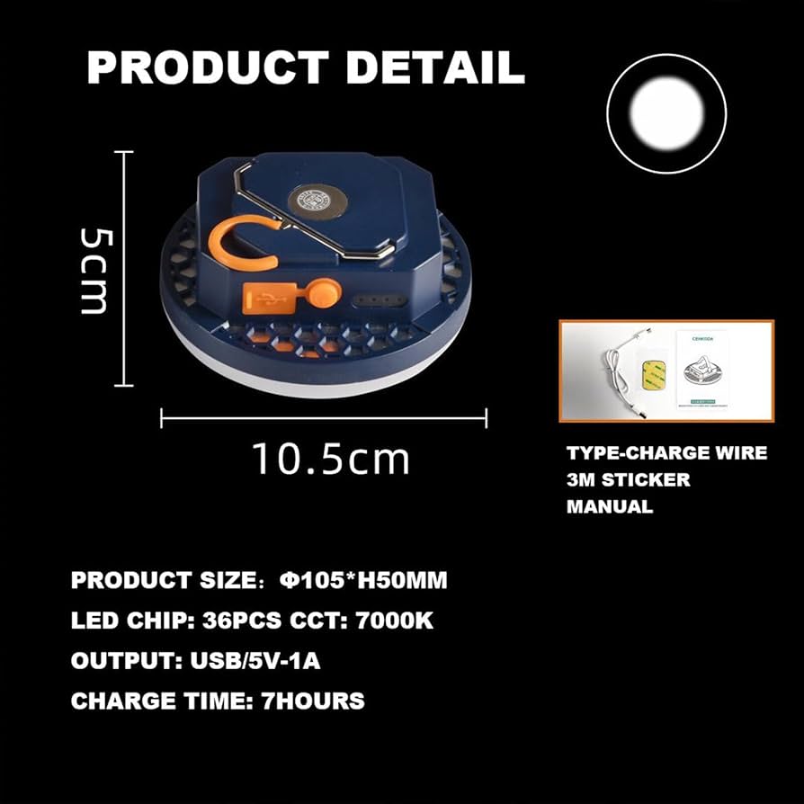 Camping Light, USB Rechargeable Camping Lantern 7200mAh Battery Waterproof Tent Light with Magnet 4 Modes Power Bank for Hiking Camping
