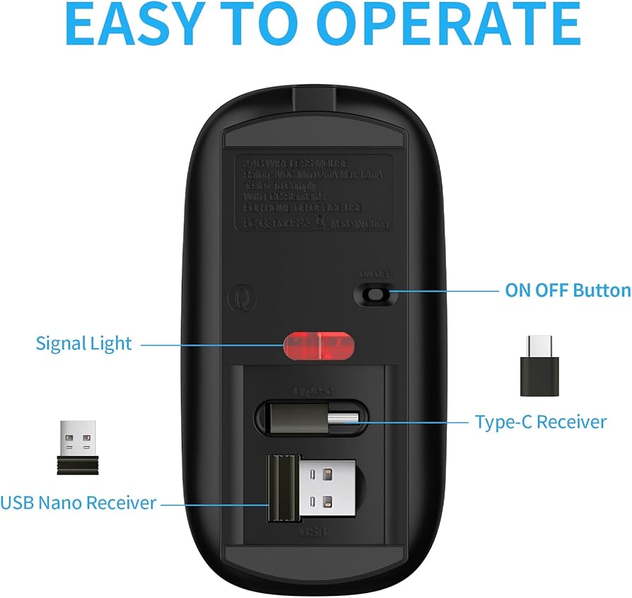 ABL-MOUSE Wireless Mouse, 2.4Ghz Silent Computer Office Portable Slim Optical Mouse with USB Receiver Adjustable DPI for Laptop, Computer, MacBook, Notebook, PC (Black)
