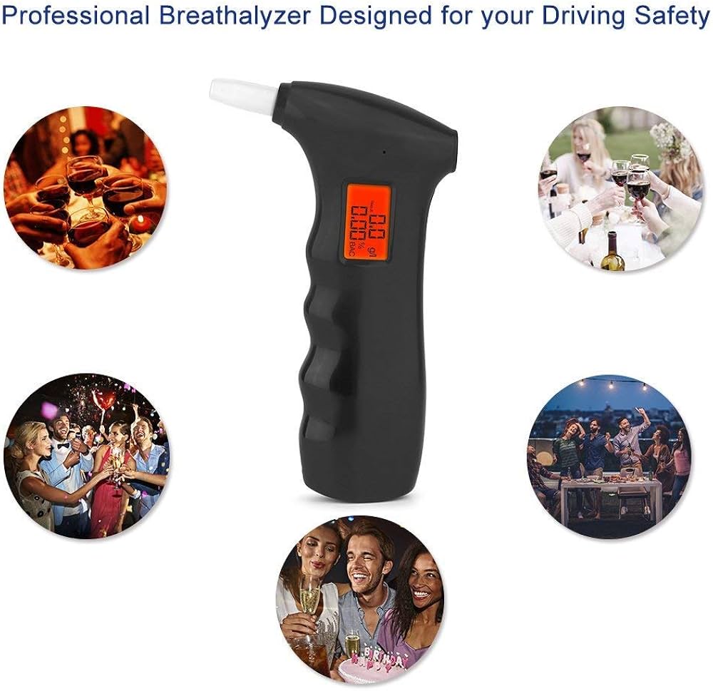 Breathalyzer, Portable Digital Breath Alcohol Tester LED Screen with 5 Mouthpieces for Home Use