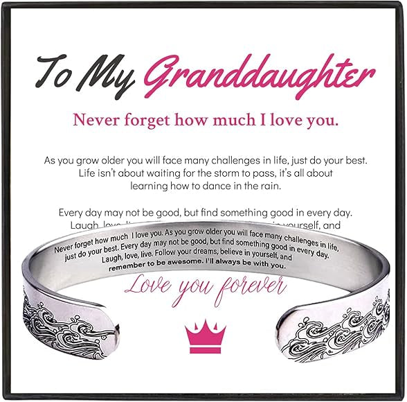 To My Granddaughter - I Will Always Be With You - Love You Forever Bracelet,Granddaughter Bracelet from Grandma, Personalized Engraved Cuff Bangl,Granddaughter Gifts from Grandma Valentines Day Gifts,