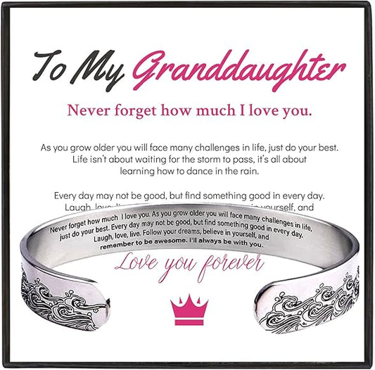To My Granddaughter - I Will Always Be With You - Love You Forever Bracelet,Granddaughter Bracelet from Grandma, Personalized Engraved Cuff Bangl,Granddaughter Gifts from Grandma Valentines Day Gifts,