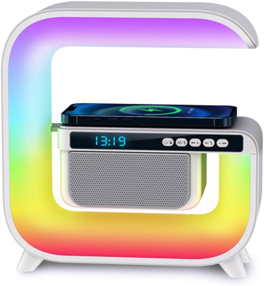 5 in 1 Multi-Functional Atmosphere Night Lights with Music Speaker Wireless Charging Alarm Clock LED is an Ideal Gift Choice for Bedroom