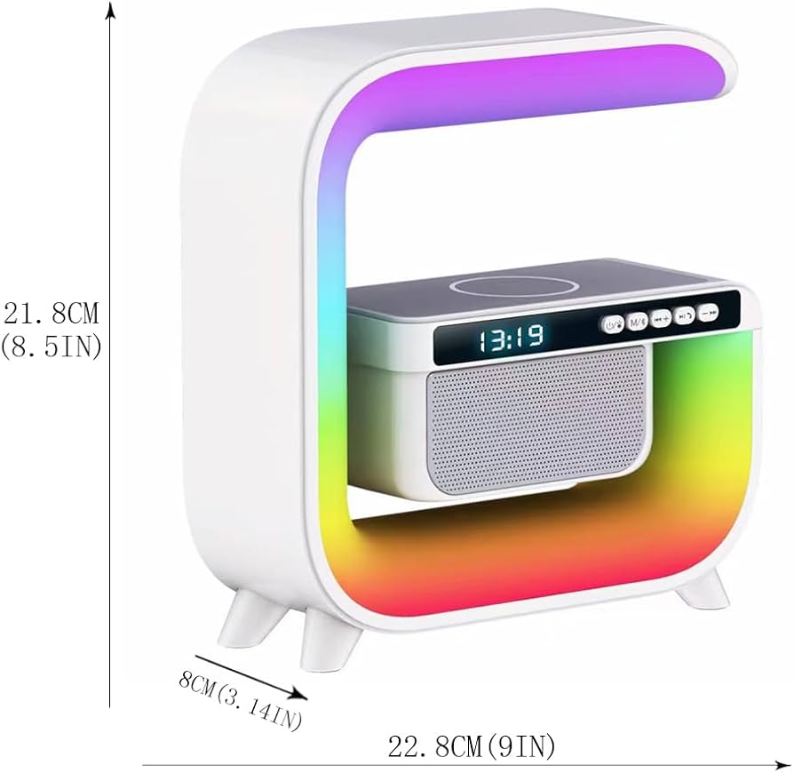5 in 1 Multi-Functional Atmosphere Night Lights with Music Speaker Wireless Charging Alarm Clock LED is an Ideal Gift Choice for Bedroom