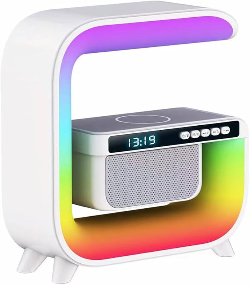5 in 1 Multi-Functional Atmosphere Night Lights with Music Speaker Wireless Charging Alarm Clock LED is an Ideal Gift Choice for Bedroom