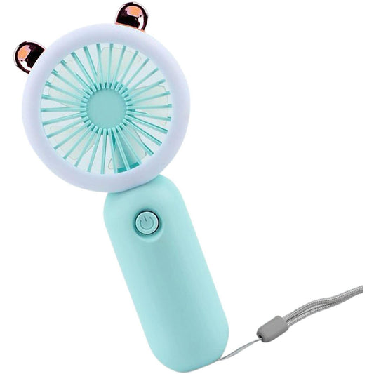Mini Portable Fan, Portable LED Light Fan - Handheld Fan, Adjustable Speed, USB Rechargeable with LED Night Light, Blue